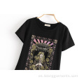 Camiseta de manga corta con estampado de rosas Camiseta casual de mujer